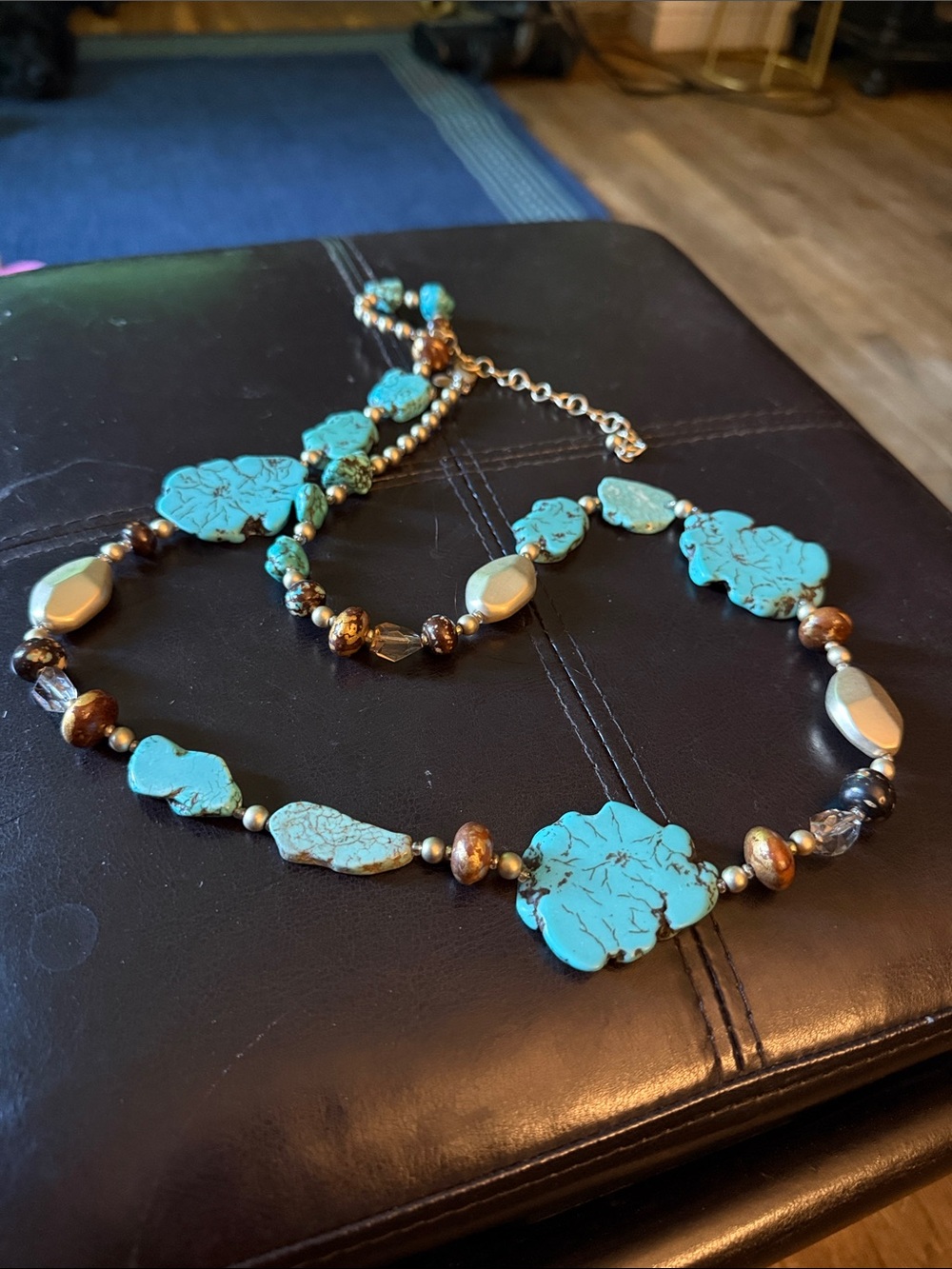 Turquoise Stone and Bead Women's Necklace - Blue Turquoise